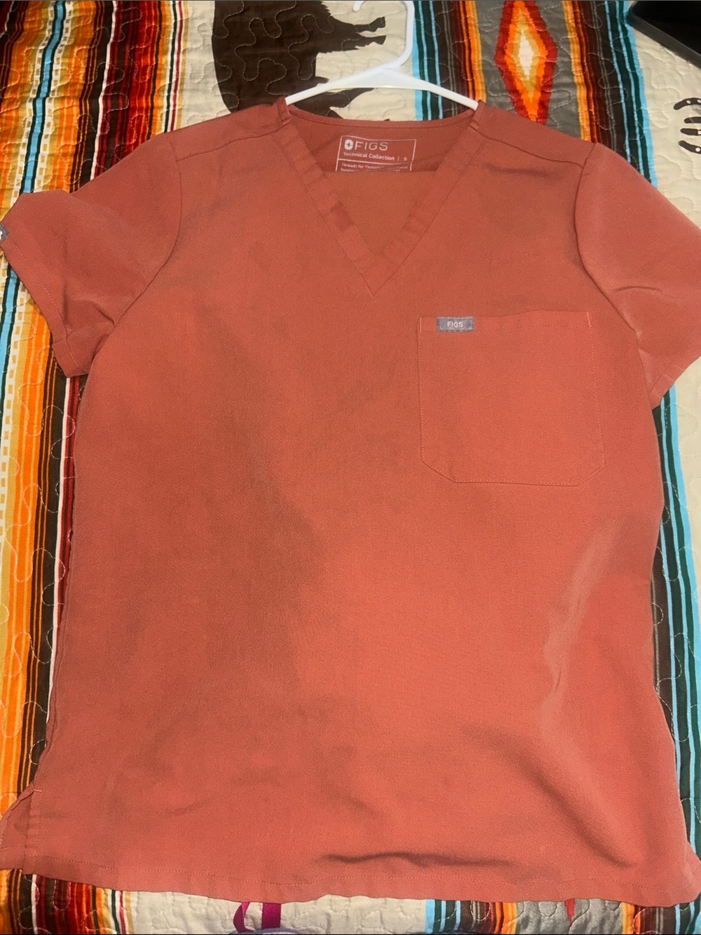 Figs Short-Sleeve V-Neck Scrub Top in Rust and pants set